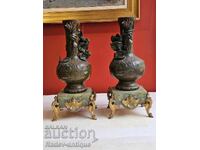 Pair of beautiful French vases - 19th century - Tsam, onyx, brass