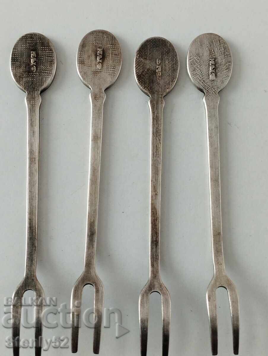 Auction 4 pcs. souvenir cupronickel silver-plated forks. Auction 4 pcs. souvenir cupronickel silver-plated forks.