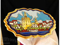 Panou, platou din Sevilla cu aur de 24 de carate, emailuri.