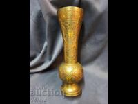 Bronze solid vase hand engraved floral ornaments