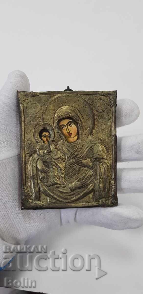 Rare Bulgarian Renaissance icon of the Virgin Mary of Three Hands, 20th century Rare Bulgarian Renaissance icon of the Virgin Mary of Three Hands, 20th century