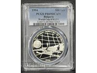 500 ЛЕВА 1994 PCGS PR 69 DCAM ФУТБОЛНА МРЕЖА