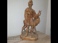 Old beautiful wooden figure, handmade - deer and hunter