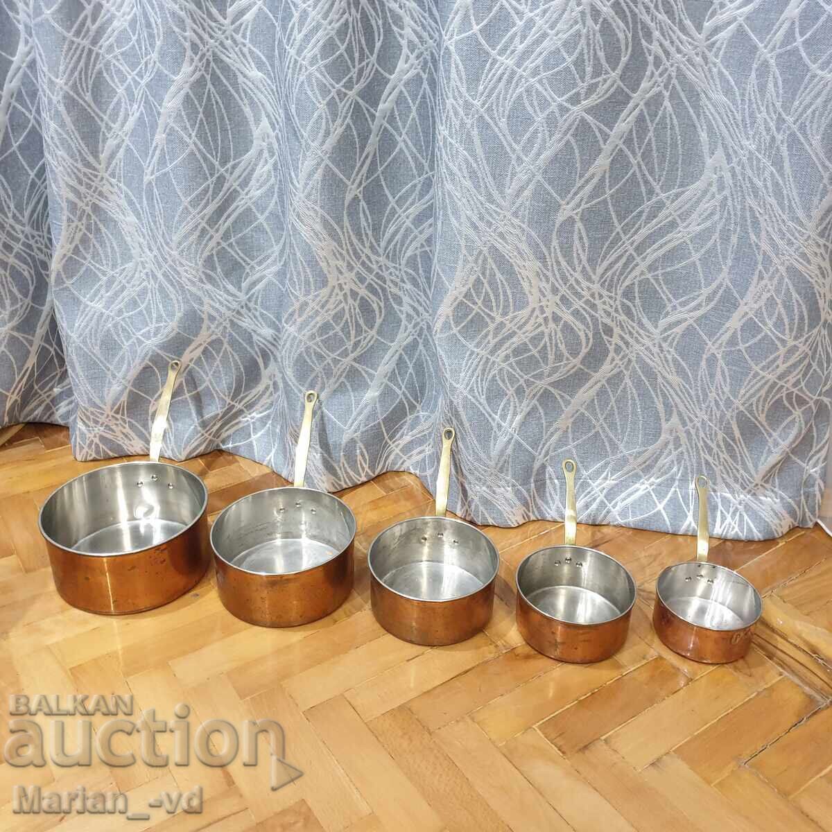 Set of copper pans with bronze handles with price 180.00 BGN | € 92.03 Set of copper pans with bronze handles with price 180.00 BGN | € 92.03