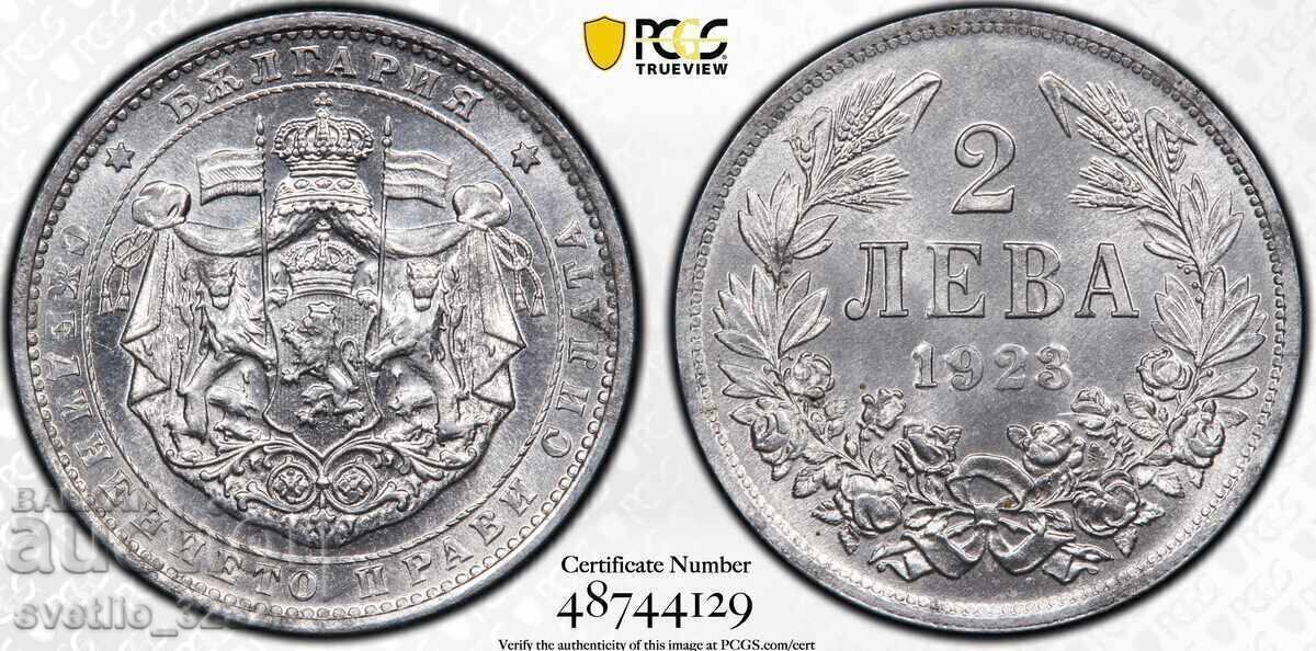 2 leva 1923 MS 63 PCGS