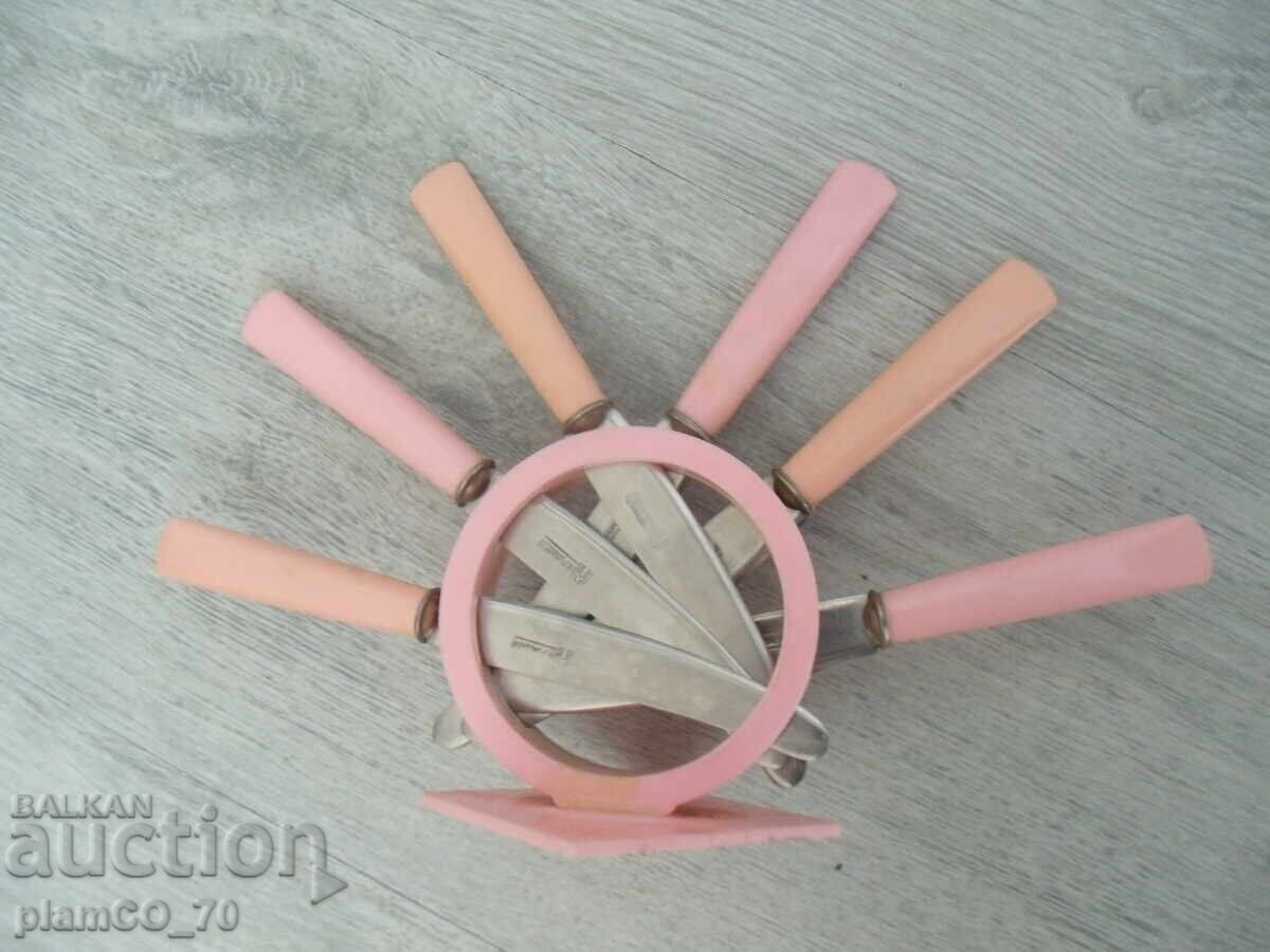 No.*7914 set of 6 old cutlery / knives - with stand with price 25.00 BGN | € 12.78