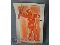 Desen vechi Pictură Realism social soldat cu pușcă