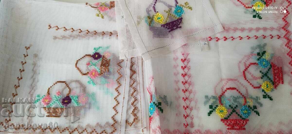 Delivery of Two squares of hand embroidery, tulle, "Baskets" Delivery of Two squares of hand embroidery, tulle, "Baskets"