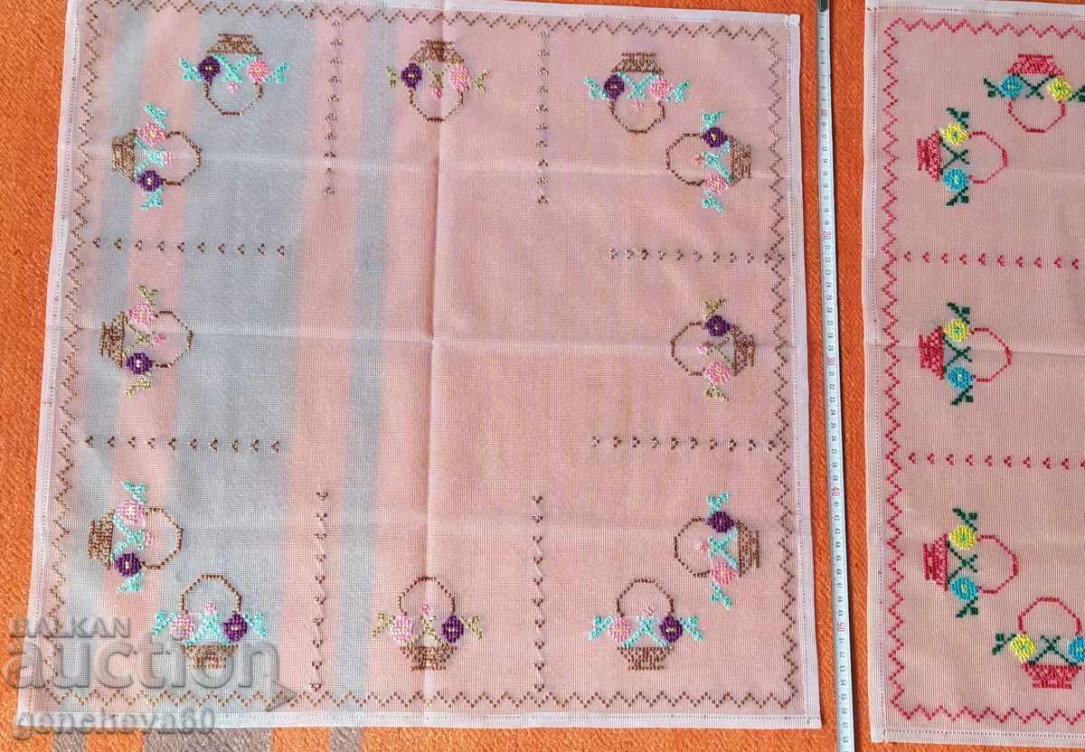 Two squares of hand embroidery, tulle, "Baskets" - 5 Two squares of hand embroidery, tulle, "Baskets" - 5