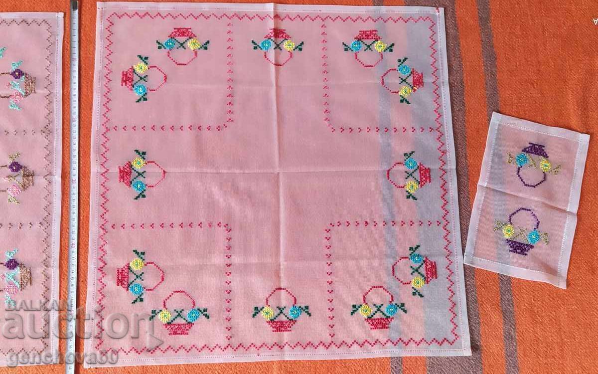 Two squares of hand embroidery, tulle, "Baskets" - 6 Two squares of hand embroidery, tulle, "Baskets" - 6