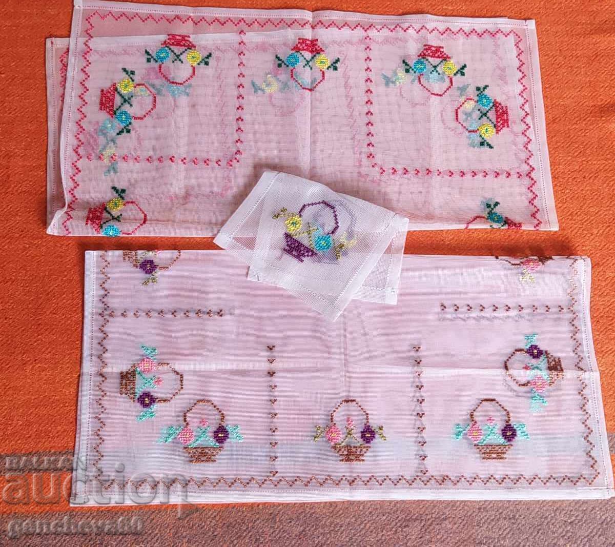 Two squares of hand embroidery, tulle, "Baskets" - 7 Two squares of hand embroidery, tulle, "Baskets" - 7