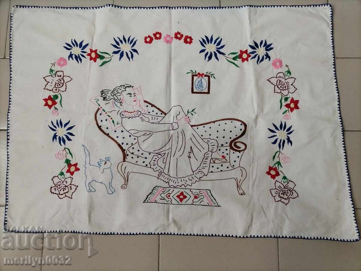 Hand-embroidered carpet costume interior item from the 1940s Hand-embroidered carpet costume interior item from the 1940s