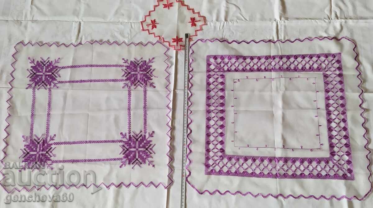 DOUĂ Broderie manuală în carouri-tul, mătase