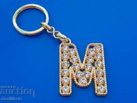 *$*Y*$* KEY RING LETTER "M" WITH ZIRCONIUM STONES *$*Y*$*