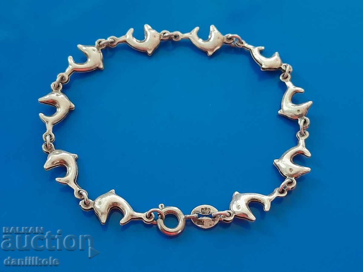 *$*Y*$* SILVER BRACELET WITH DOLPHINS - EXCELLENT *$*Y*$* - 5 *$*Y*$* SILVER BRACELET WITH DOLPHINS - EXCELLENT *$*Y*$* - 5