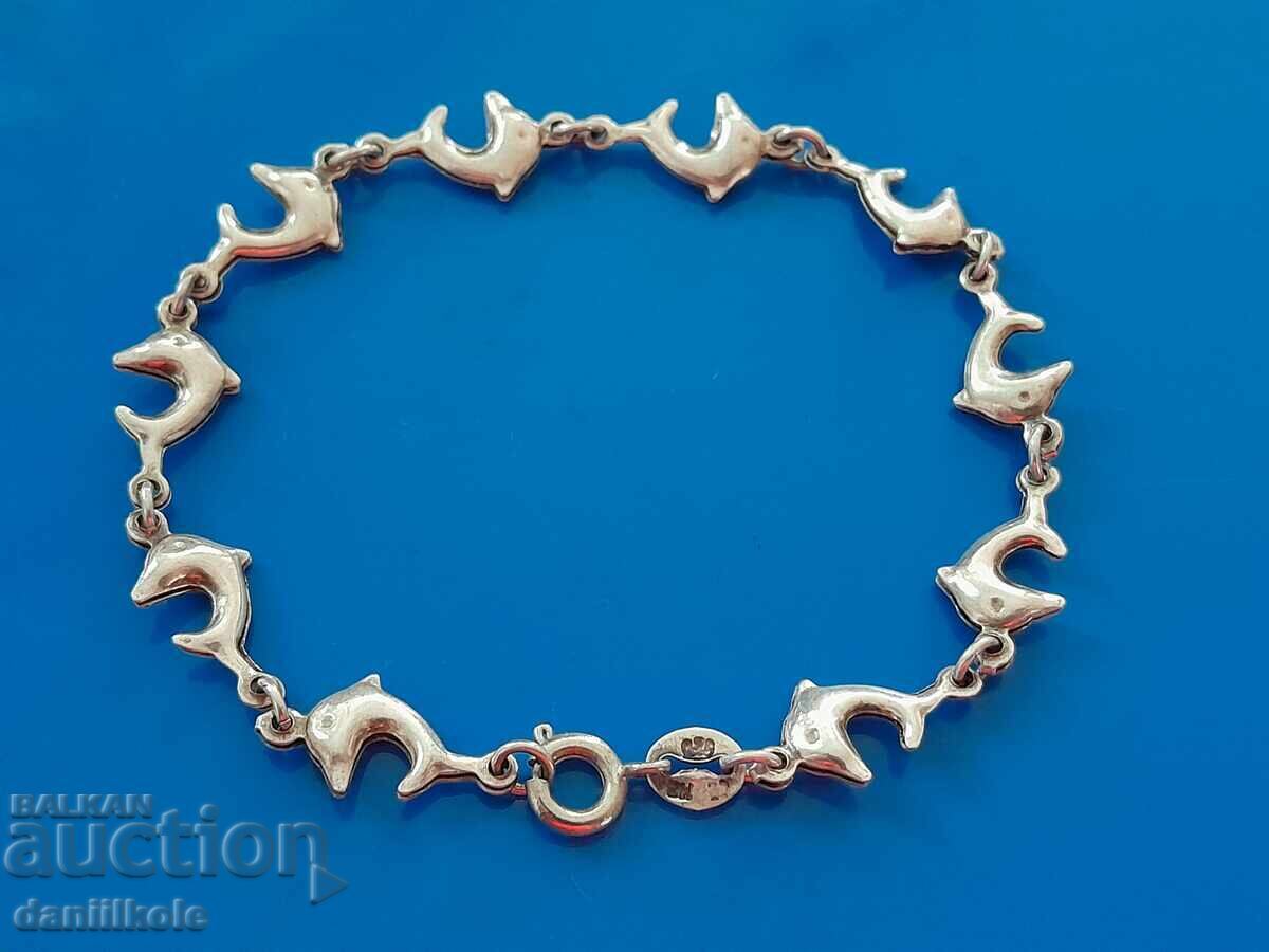 *$*Y*$* SILVER BRACELET WITH DOLPHINS - EXCELLENT *$*Y*$* - 6 *$*Y*$* SILVER BRACELET WITH DOLPHINS - EXCELLENT *$*Y*$* - 6