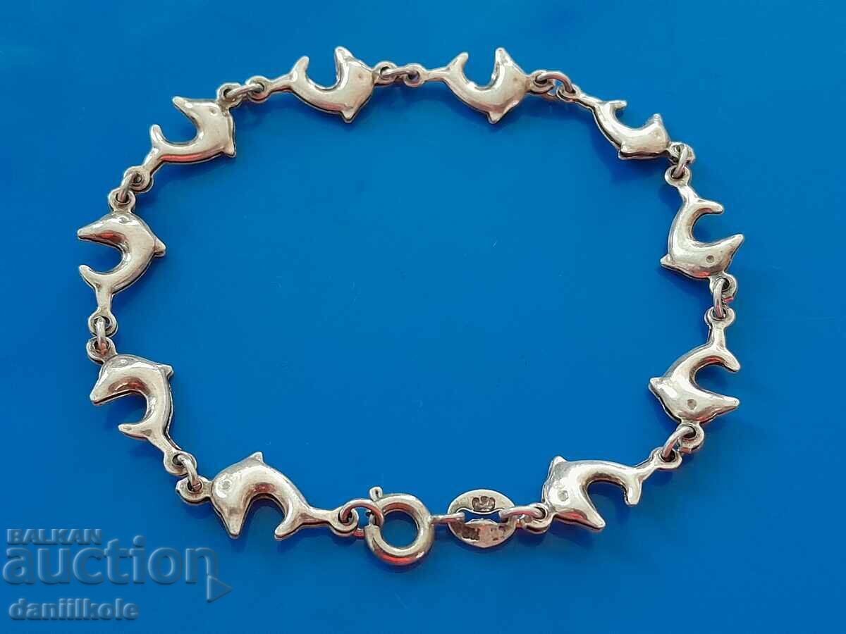 *$*Y*$* SILVER BRACELET WITH DOLPHINS - EXCELLENT *$*Y*$* - 7 *$*Y*$* SILVER BRACELET WITH DOLPHINS - EXCELLENT *$*Y*$* - 7