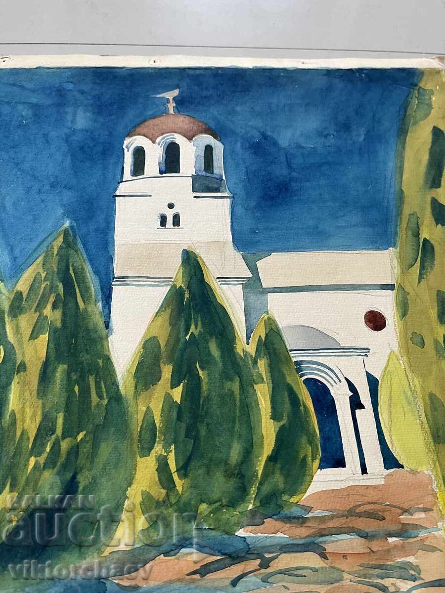 Auction Dimitar Baltev master painting - Church 1969 Auction Dimitar Baltev master painting - Church 1969