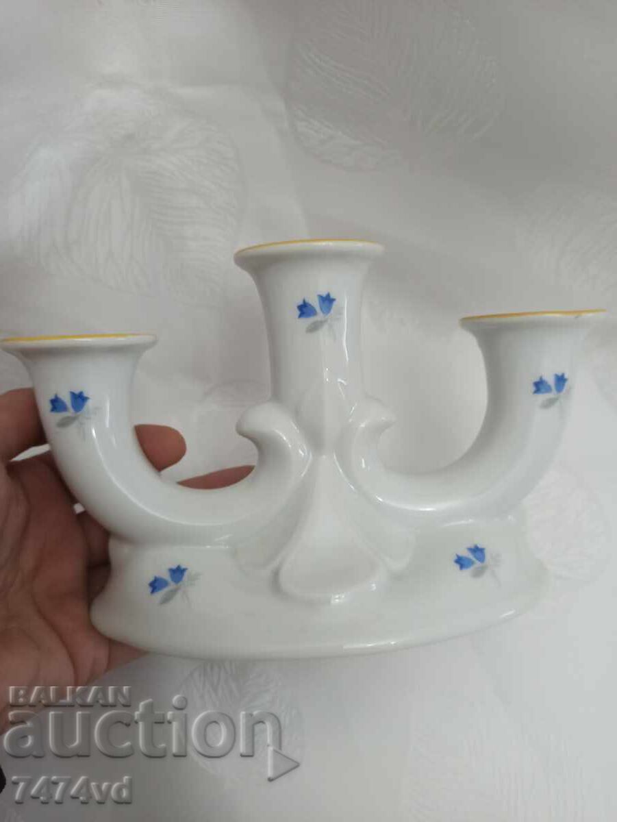 BRAND NEW PORCELAIN STYLISH TRIPLE CANDLEHOLDER WITH SMALL BLUE FLOWERS with price 80.00 BGN | € 40.90 BRAND NEW PORCELAIN STYLISH TRIPLE CANDLEHOLDER WITH SMALL BLUE FLOWERS with price 80.00 BGN | € 40.90