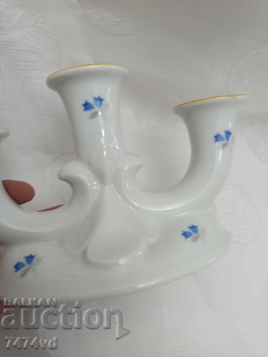 Delivery of BRAND NEW PORCELAIN STYLISH TRIPLE CANDLEHOLDER WITH SMALL BLUE FLOWERS Delivery of BRAND NEW PORCELAIN STYLISH TRIPLE CANDLEHOLDER WITH SMALL BLUE FLOWERS