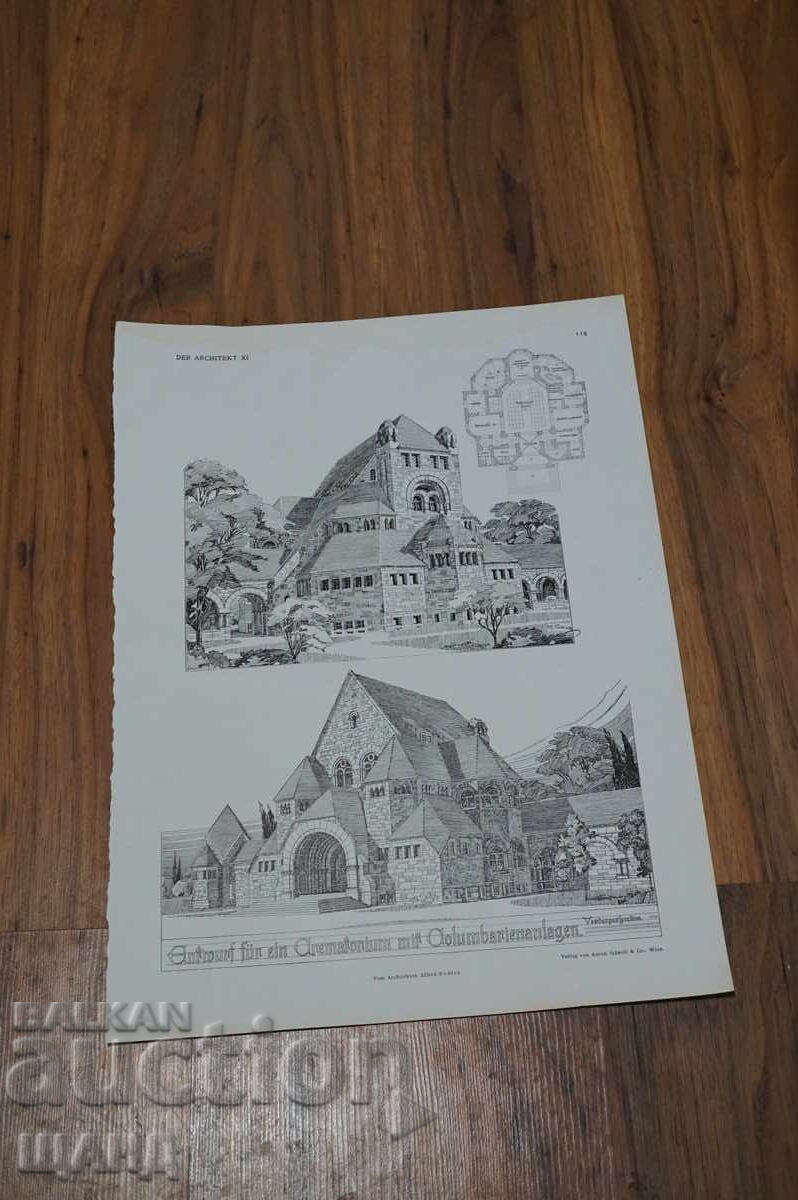 1900 Vienna architectural lithograph of a house 1900 Vienna architectural lithograph of a house