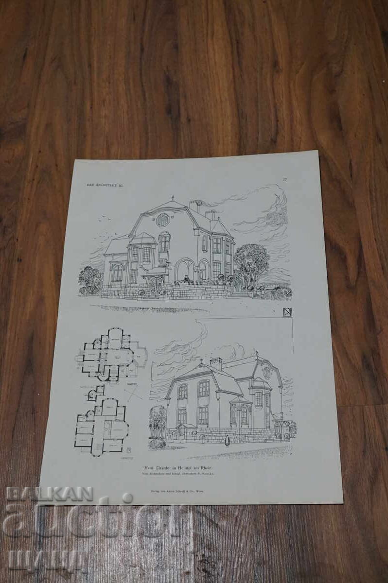1900 Vienna architectural lithograph of a house hotel 1900 Vienna architectural lithograph of a house hotel