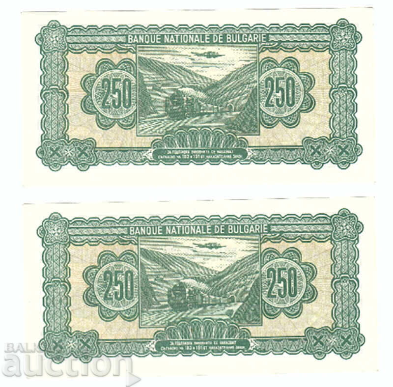250 BGN 1948 serial numbers - 2 pieces, UNC with price 380.00 BGN | € 194.29 250 BGN 1948 serial numbers - 2 pieces, UNC with price 380.00 BGN | € 194.29