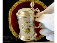 Silver-plated mug, brandy glass, marked.