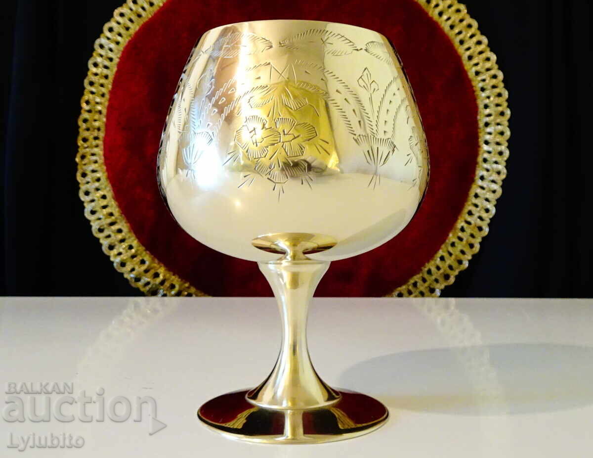 English bronze goblet, wine glass, marked