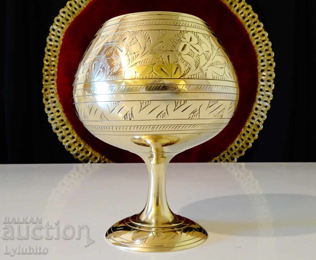 Auction Bronze wine cup British India, marked, engraved Auction Bronze wine cup British India, marked, engraved