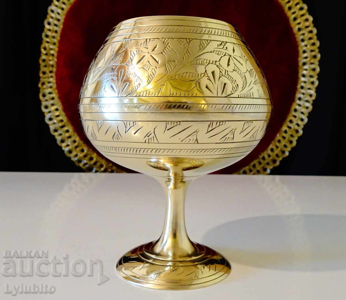 Bronze wine cup British India, marked, engraved Bronze wine cup British India, marked, engraved