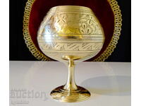 British India engraved bronze goblet, marked