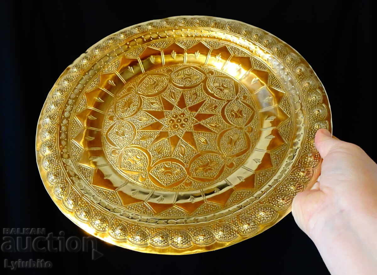 Licitație Tavă de bronz persană, platou, albastru, marcat Licitație Tavă de bronz persană, platou, albastru, marcat