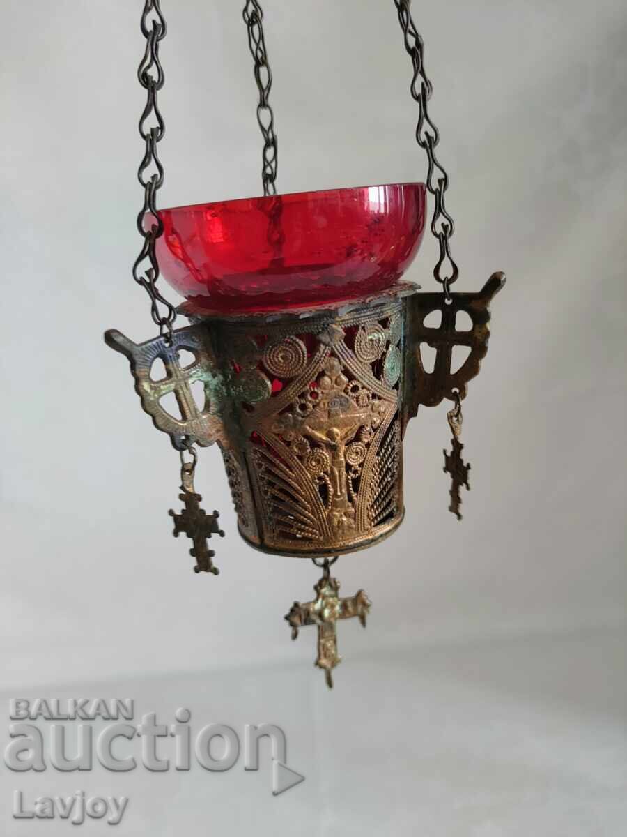 Homemade bronze lamp with red glass with price 120.00 BGN | € 61.36 Homemade bronze lamp with red glass with price 120.00 BGN | € 61.36