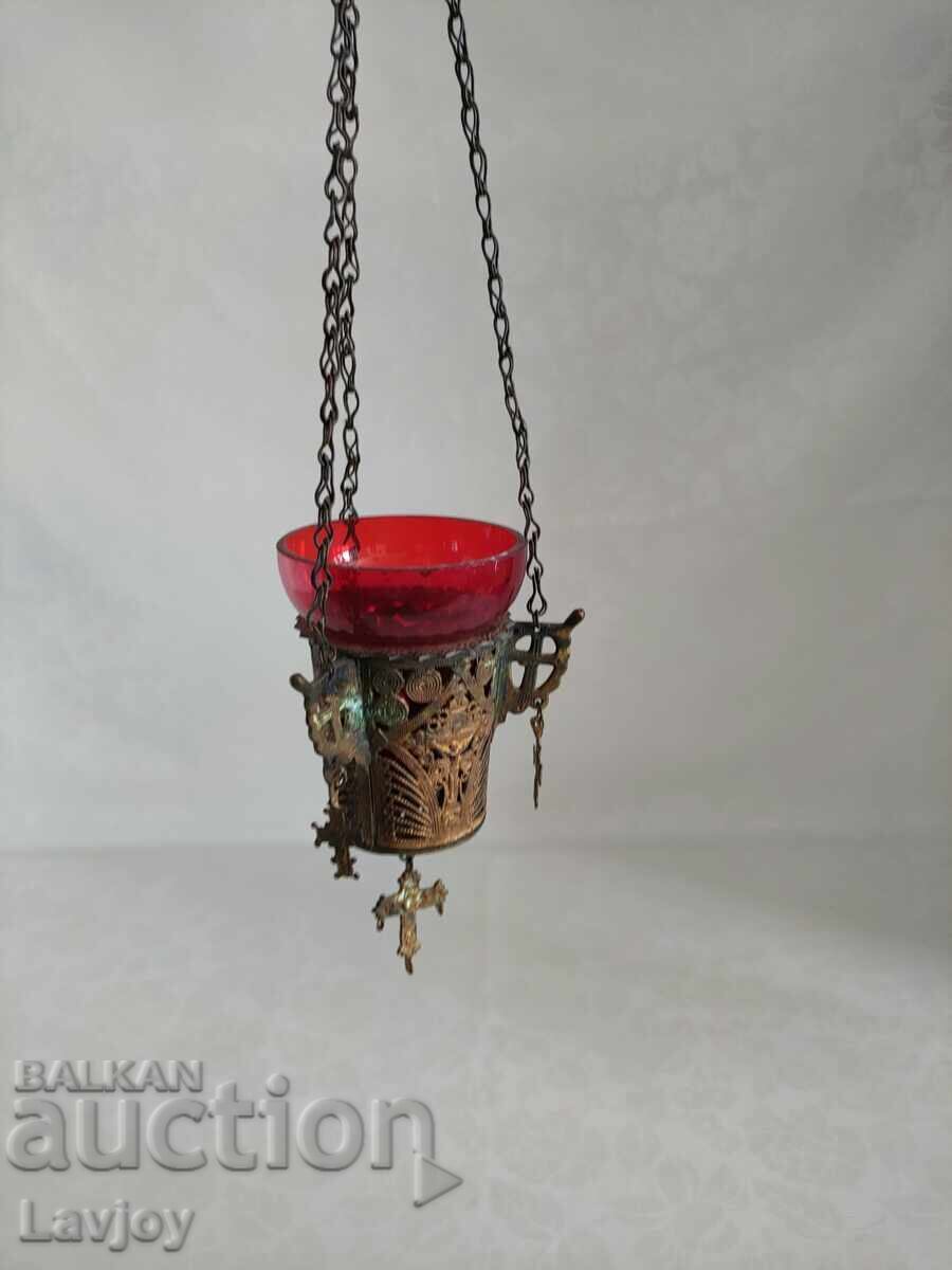 Delivery of Homemade bronze lamp with red glass Delivery of Homemade bronze lamp with red glass