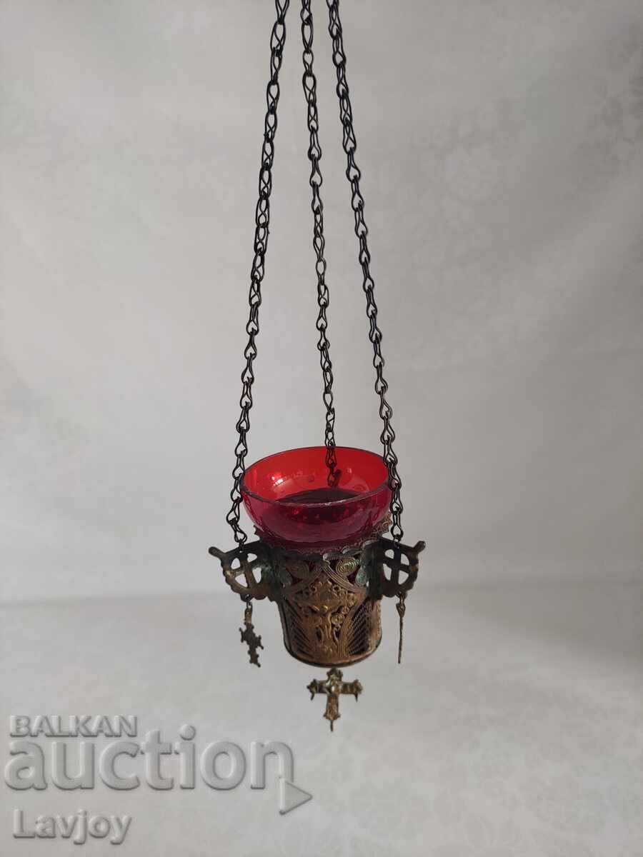 Homemade bronze lamp with red glass Homemade bronze lamp with red glass