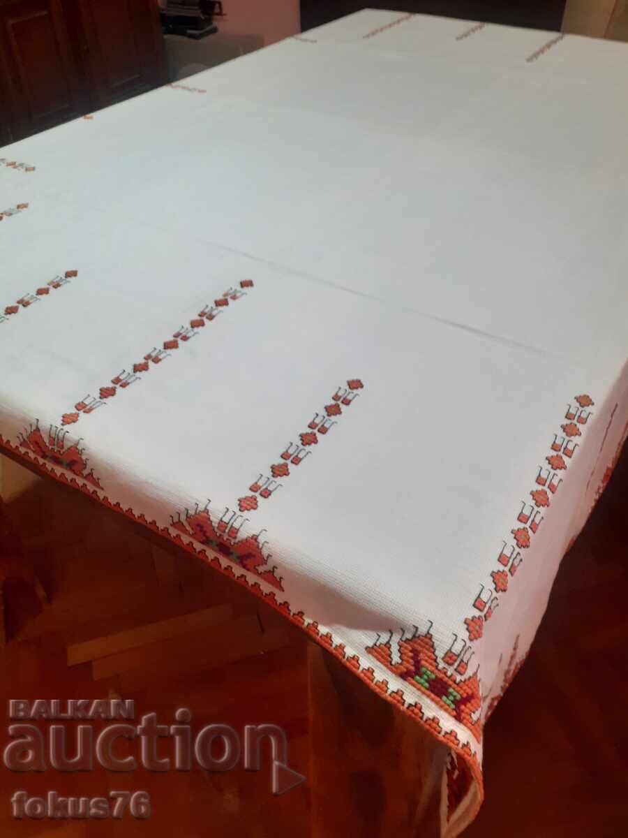 Large old embroidered tablecloth with Bulgarian embroidery Large old embroidered tablecloth with Bulgarian embroidery