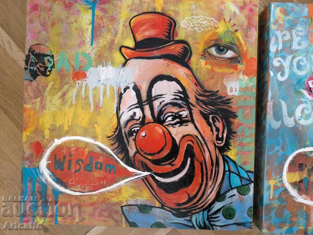 Auction Edgar Gomez-triptych, oil on canvas, The Crazy Clown Auction Edgar Gomez-triptych, oil on canvas, The Crazy Clown