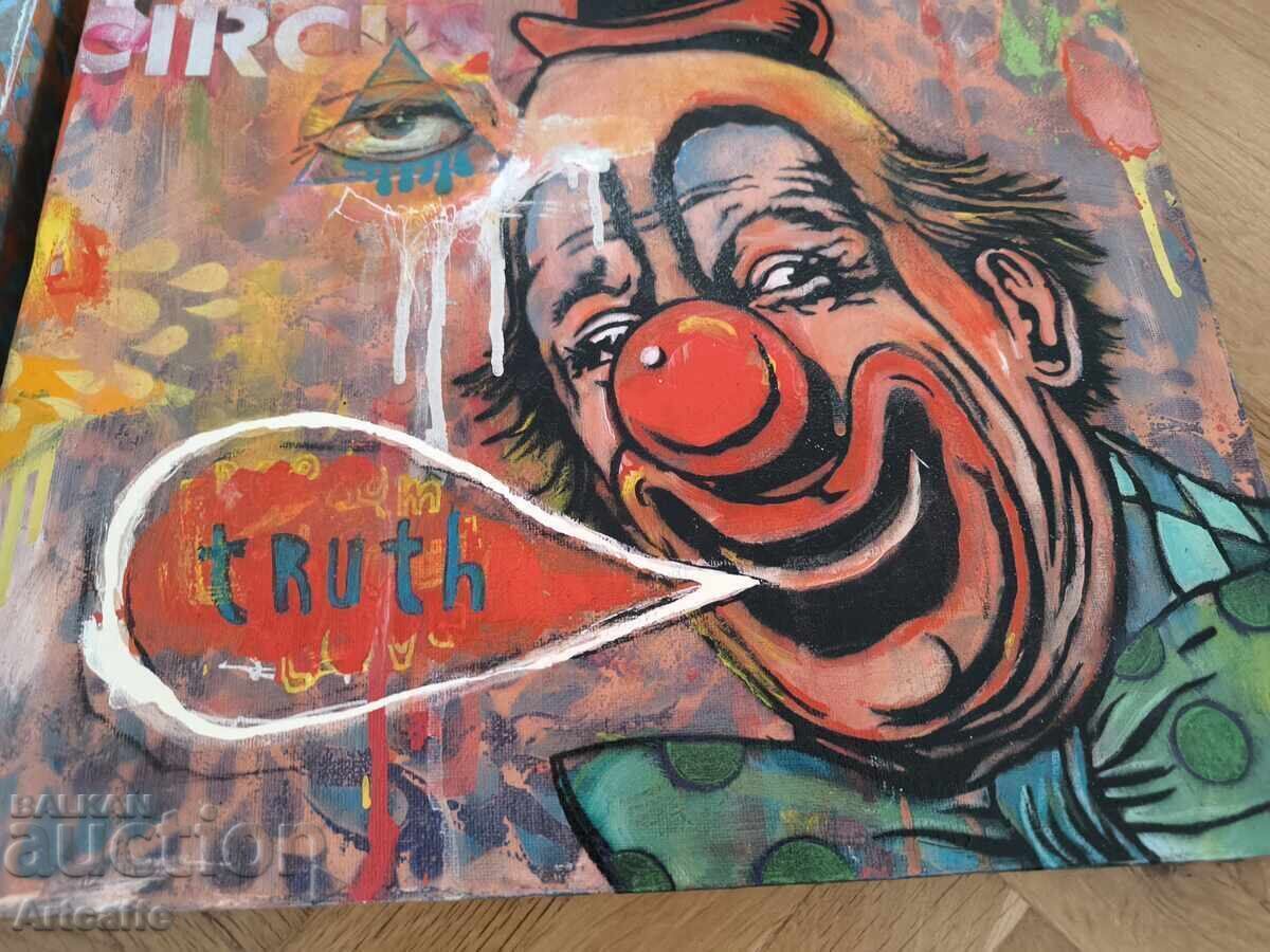 Delivery of Edgar Gomez-triptych, oil on canvas, The Crazy Clown Delivery of Edgar Gomez-triptych, oil on canvas, The Crazy Clown