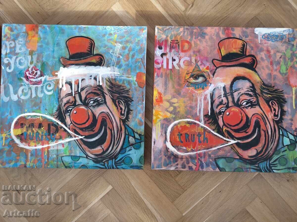 Edgar Gomez-triptic, ulei pe pânză, Clovnul nebun - 6