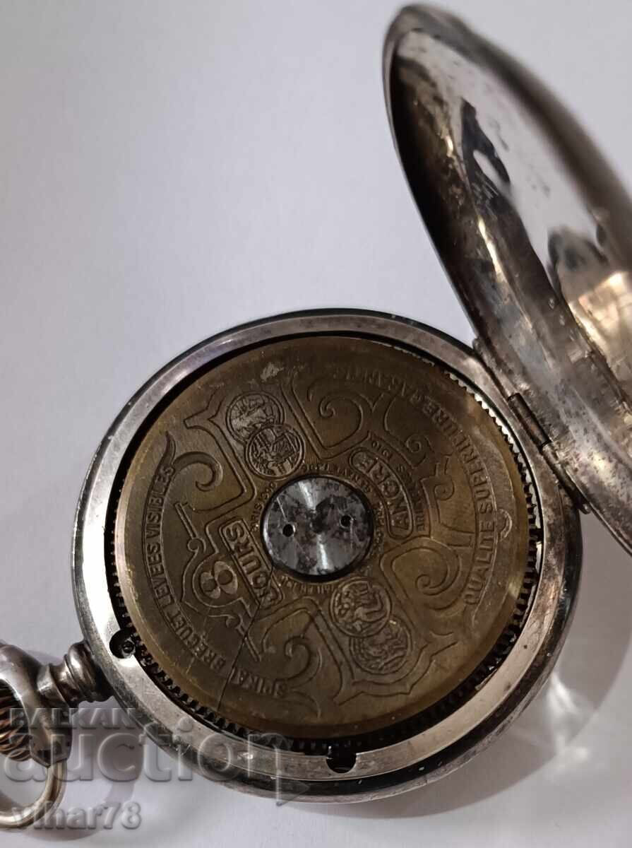 Rare silver weekly pocket watch-HEBDOMAS - 6 Rare silver weekly pocket watch-HEBDOMAS - 6