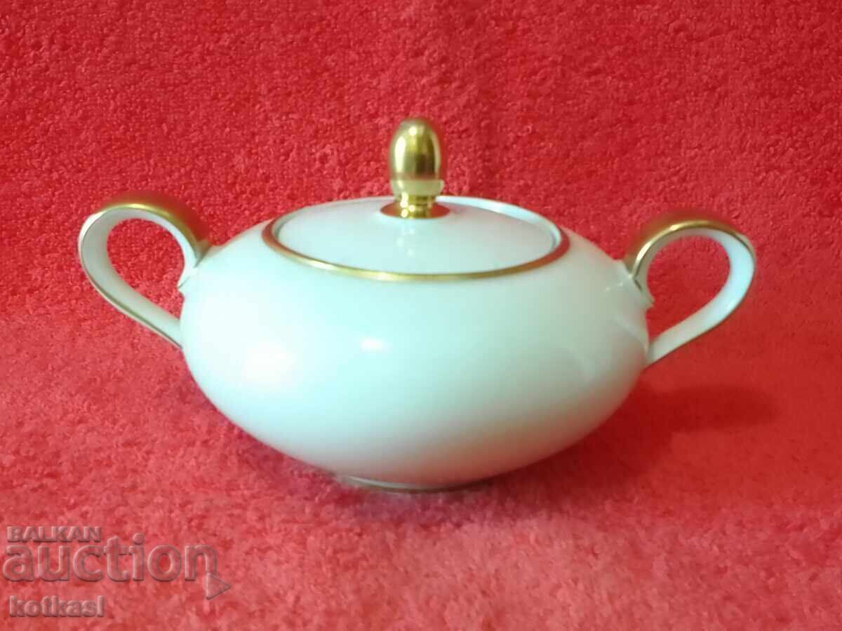 Old porcelain bowl with lid, gold rim, Eschenbach Old porcelain bowl with lid, gold rim, Eschenbach