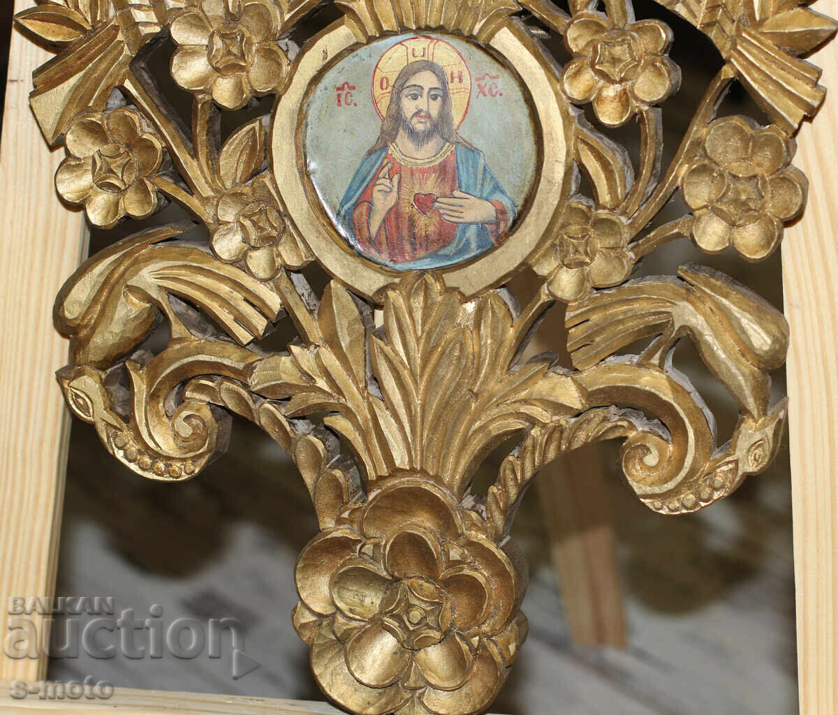 Icon Jesus Christ Immaculate Heart Tempera Woodcarving - 6 Icon Jesus Christ Immaculate Heart Tempera Woodcarving - 6