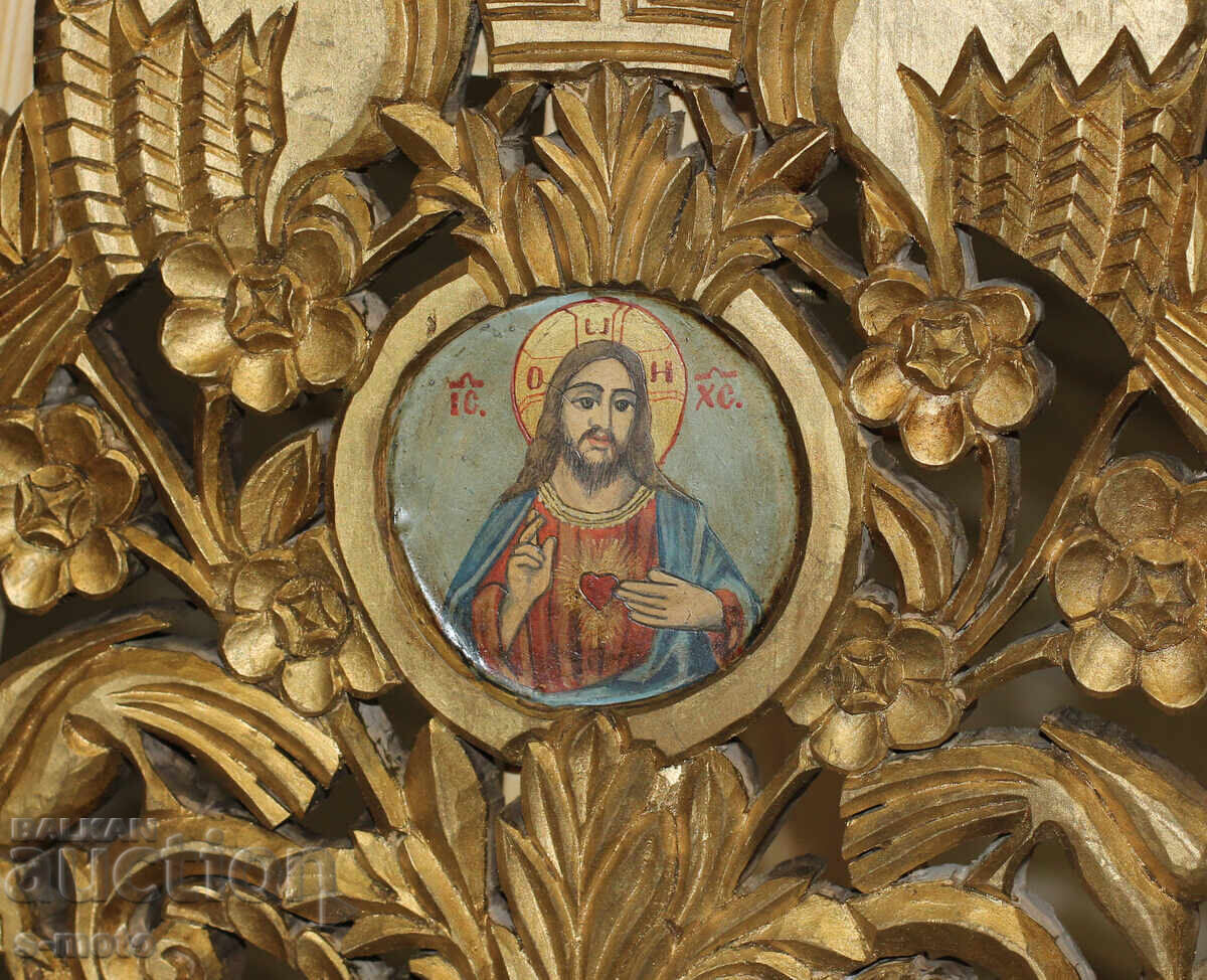 Icon Jesus Christ Immaculate Heart Tempera Woodcarving - 7 Icon Jesus Christ Immaculate Heart Tempera Woodcarving - 7