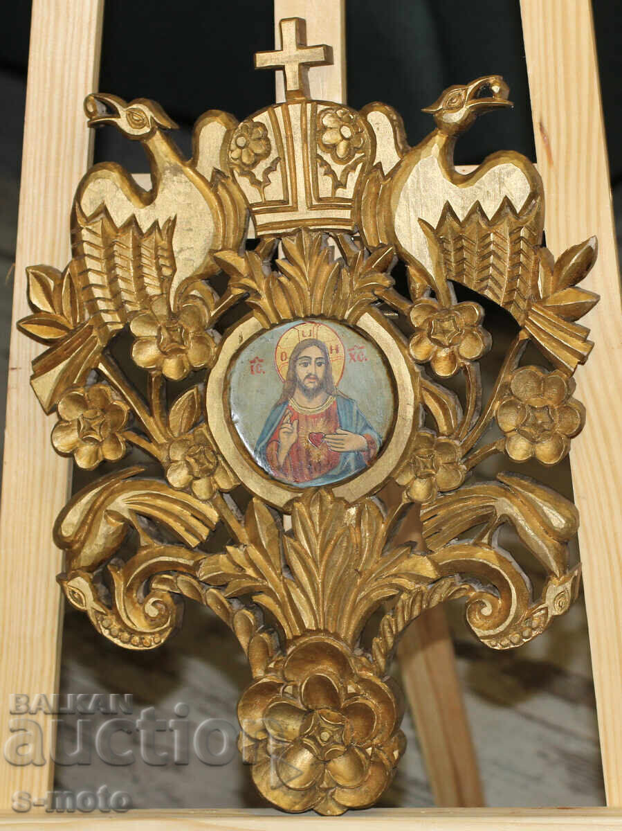 Icon Jesus Christ Immaculate Heart Tempera Woodcarving Icon Jesus Christ Immaculate Heart Tempera Woodcarving