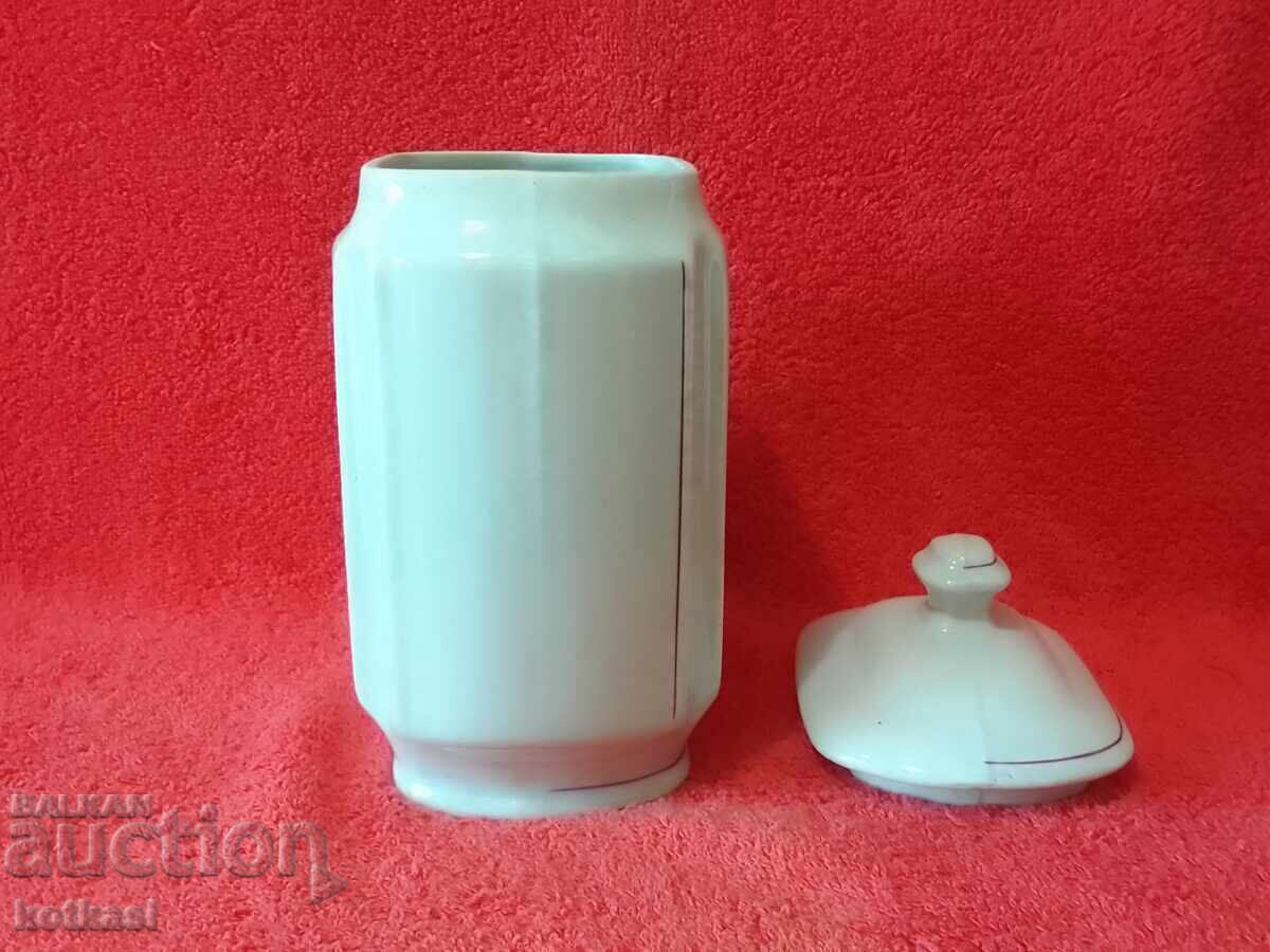 Παράδοση Παλιό βουλγαρικό πορσελάνινο πιάτο Σιμιγδαλένιο βάζο με καπάκι