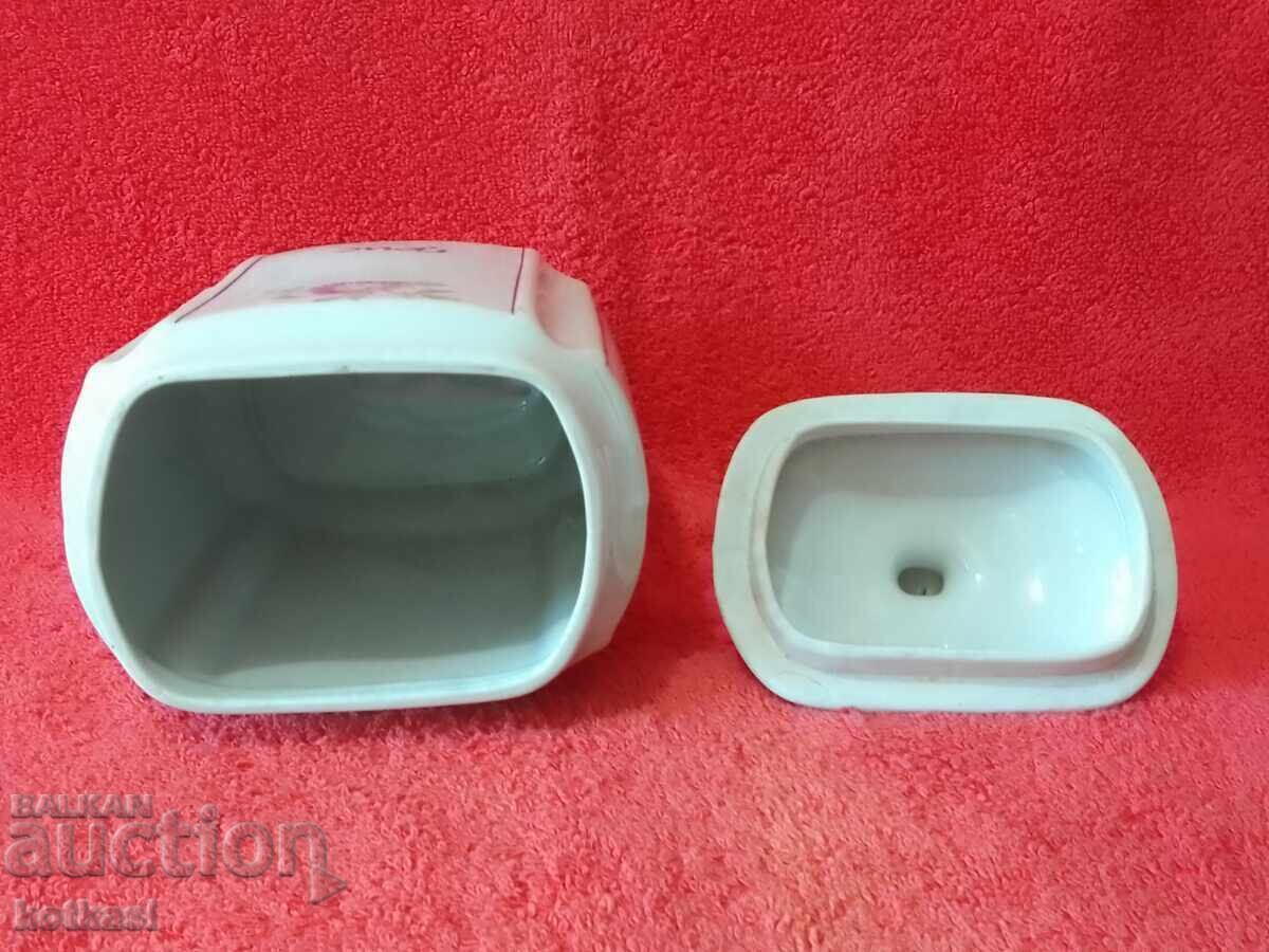 Παλιό βουλγαρικό πορσελάνινο πιάτο Σιμιγδαλένιο βάζο με καπάκι - 5