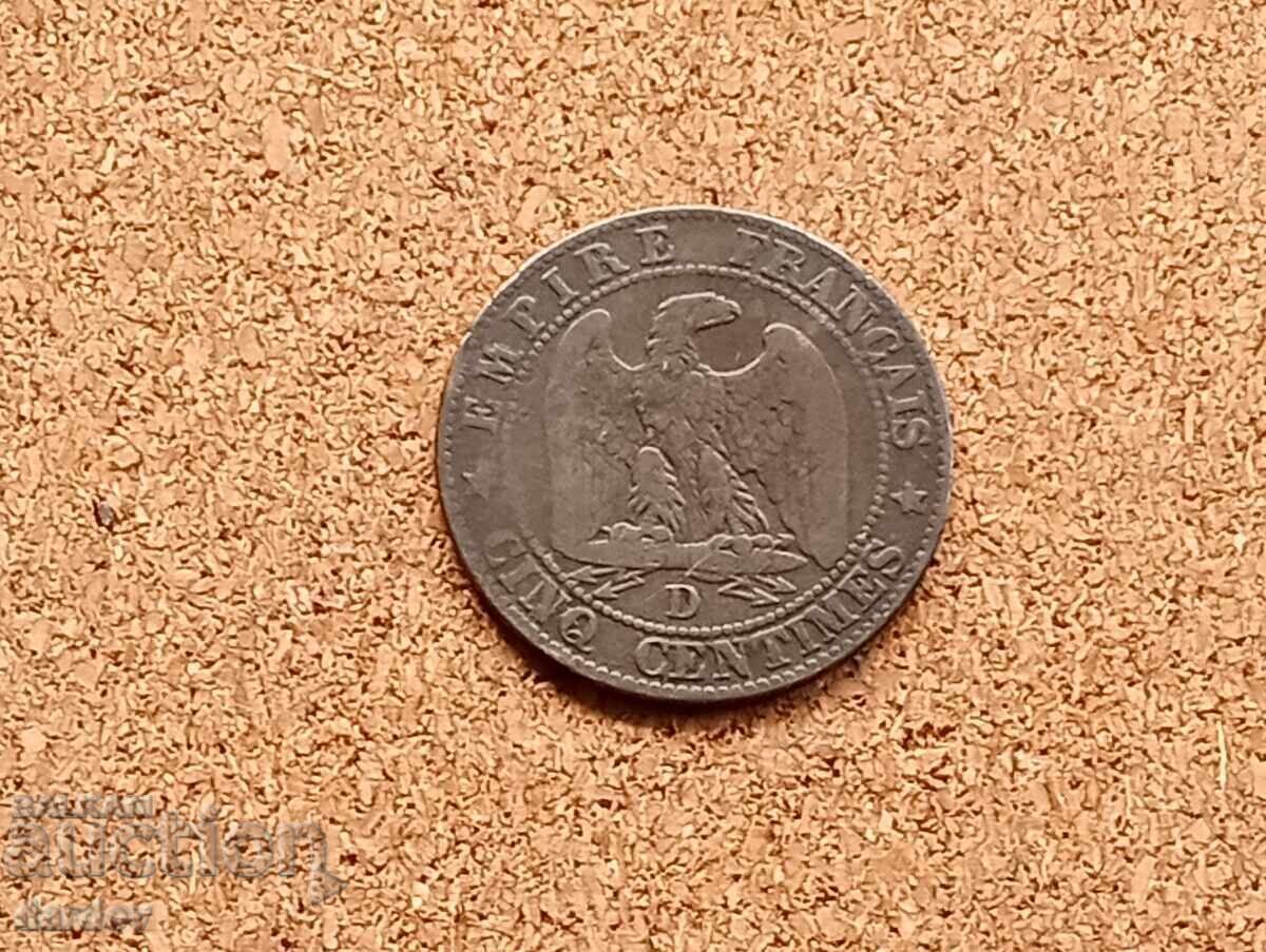 Franța, 5 centimes 1855.