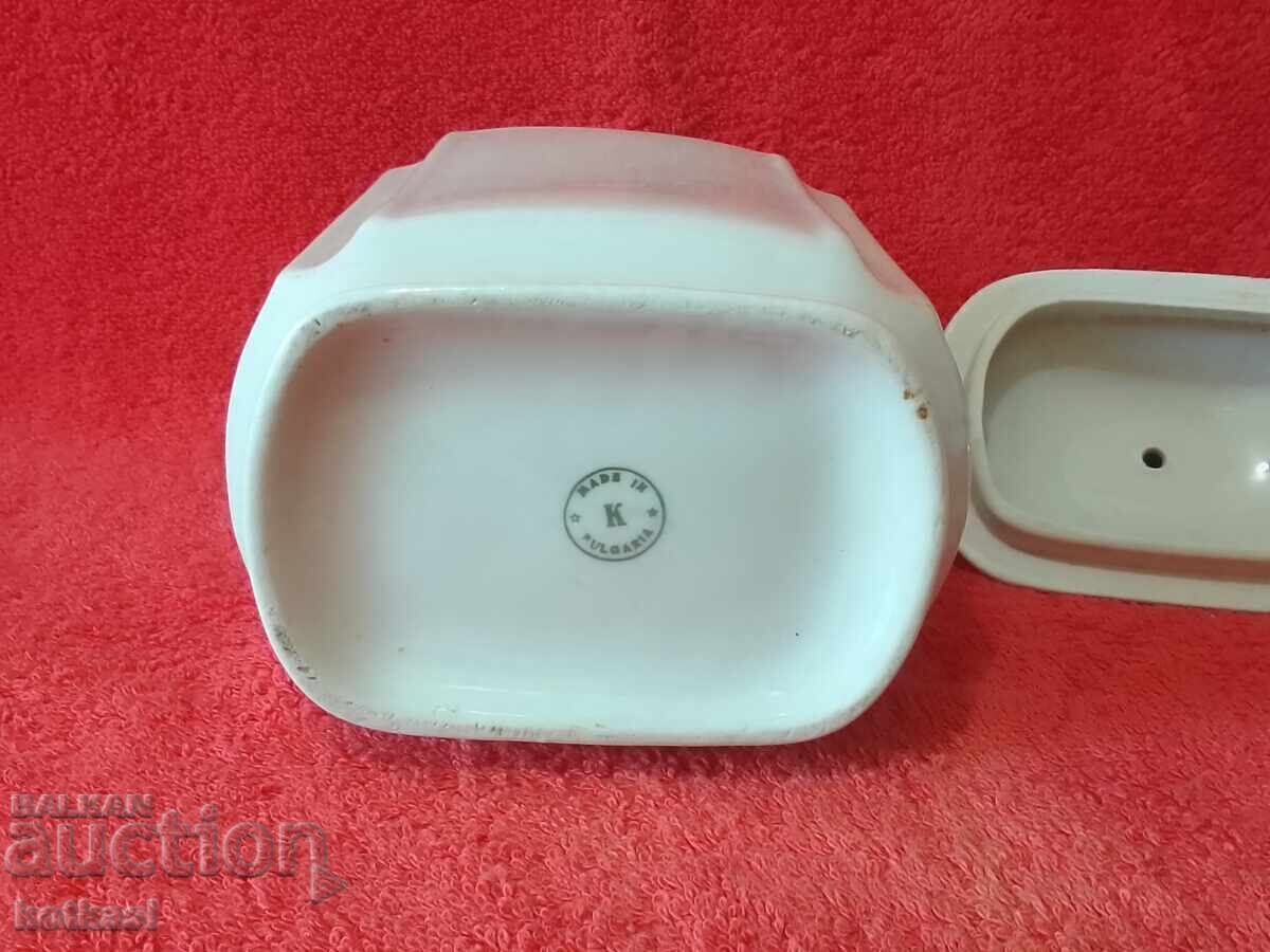 Old Bulgarian porcelain dish Jar with lid for Fide - 6