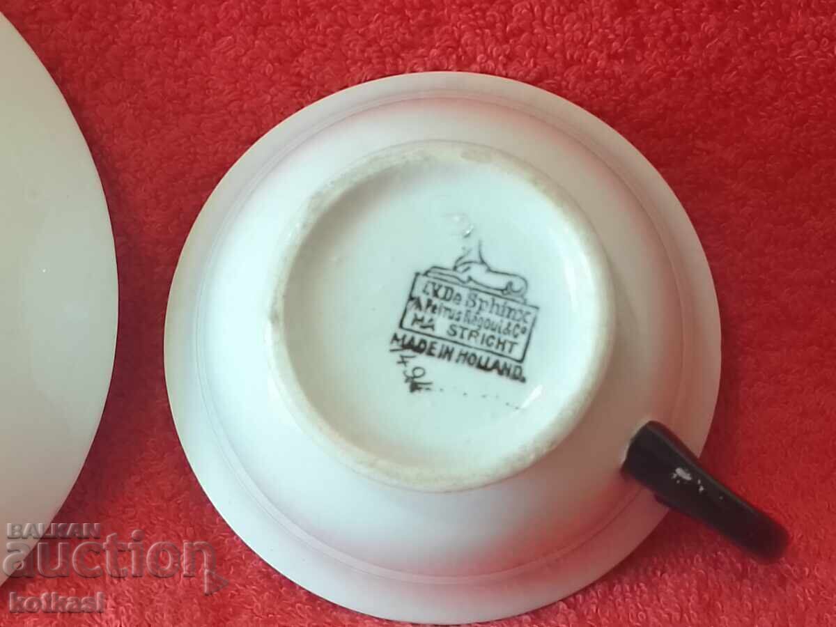 Old porcelain double set cup plate gilding HOLLAND - 6